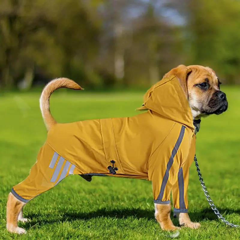 Dog Rain Jacket Waterproof Dog Rain Coat Four Legged Adjustable Polyester Coat Breathable Rain Jackets With Reflective Strips