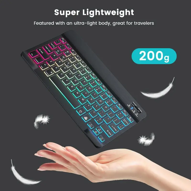 10 inch Tablet Keyboard Portable Wireless Keyboard Ultra-Slim Colorful Multi-Device Keyboard for PC Tablet Computer Cell Phone