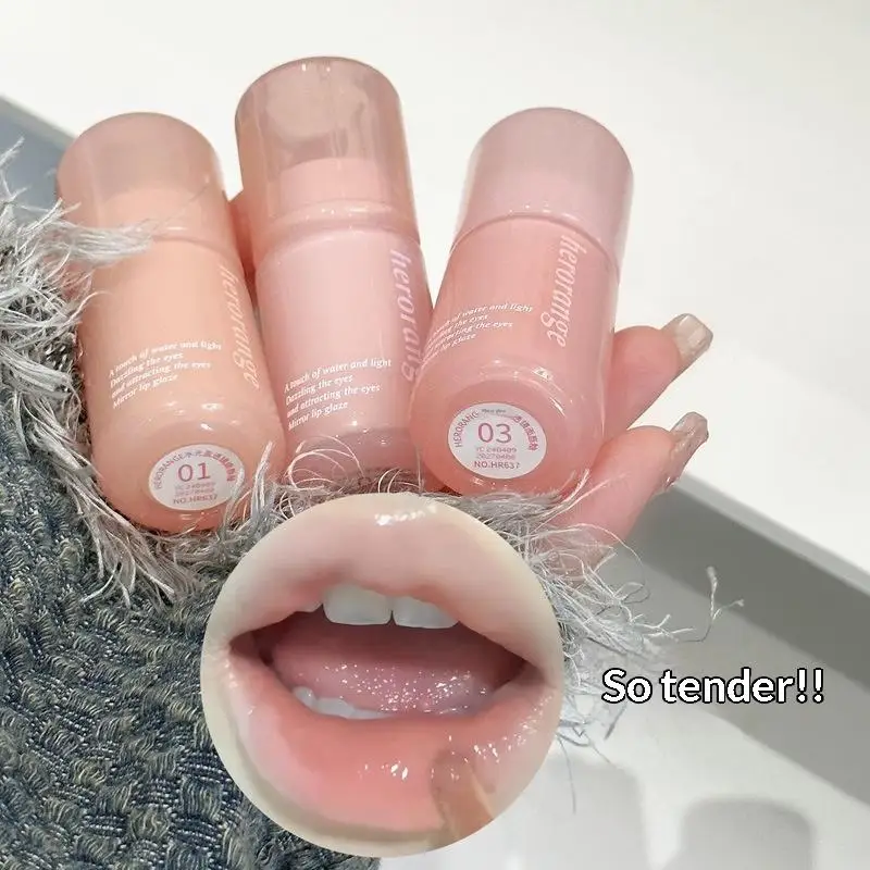 HERORANGE Spiegelwasser-Lipgloss, Kristallgelee-Lippenstift, feuchtigkeitsspendend, aufpolsternd, feuchtigkeitsspendend, farbige Lippentönung, Lippenpflege, Make-up, Schönheit