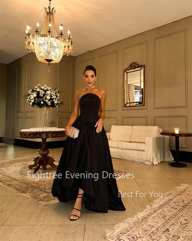 Eightree Simple Black Evening Gowns Long A Line Prom Dress Strapless Taffeta Classy Formal Gown Women فساتين حفلات Customized