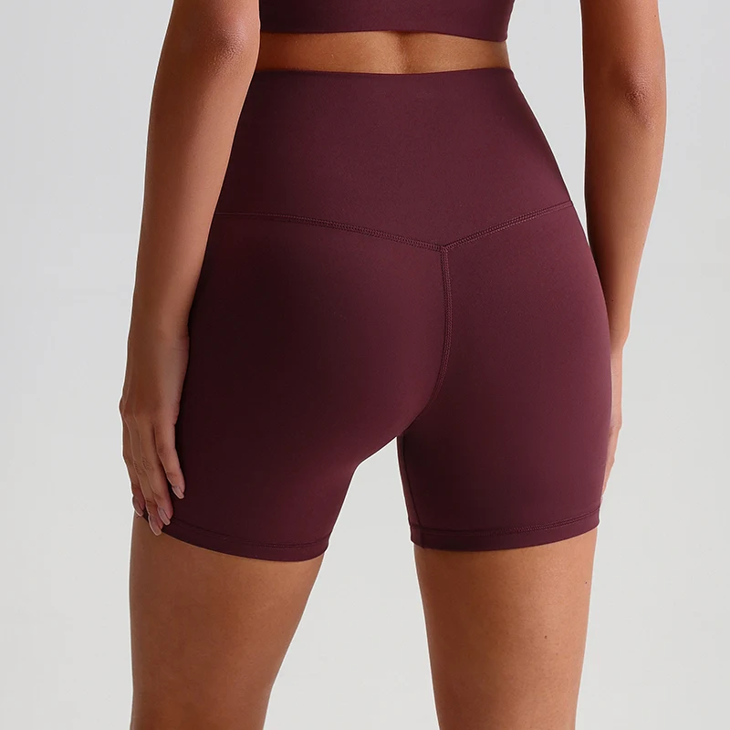 Women\'s No Front Seam Yoga Biker Shorts High Waist Compression Running Shorts Slim Tummy Control Gym Athletic Booty Shorts