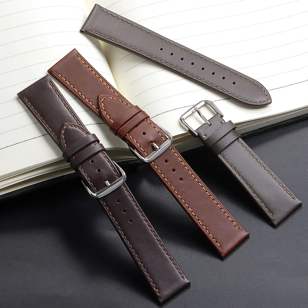 

Waxed Cowhide Watch Band 18mm 19mm 20mm 21mm 22mm Business Men Women Retro Calfskin Watch Strap Oil Wax Discoloration Bracelet