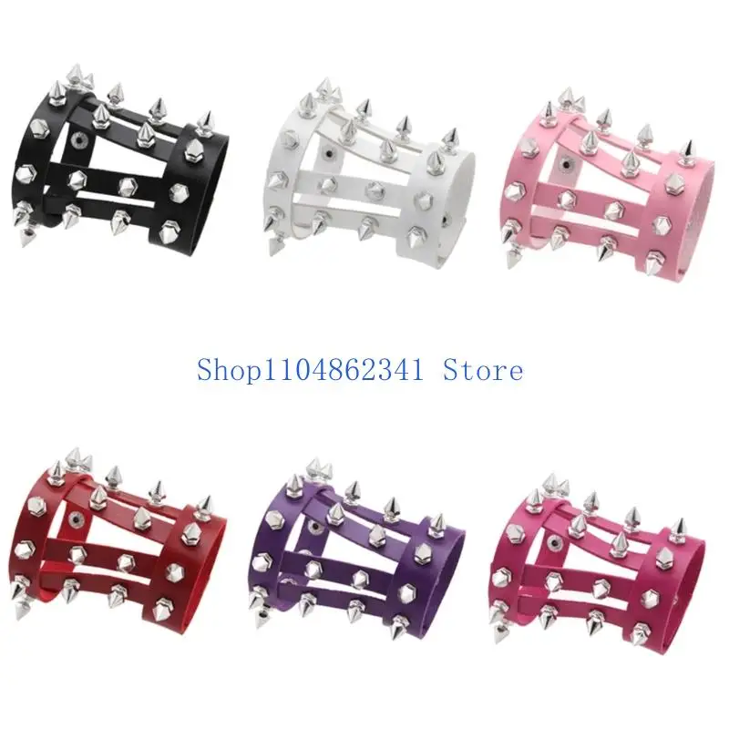 5ASD قابلة للتعديل أصفاد ذراع الشرير سوار لينة بو من جلد المعصم المعدني تصميم المجوهرات القوطية للرجال الموسيقى للنساء