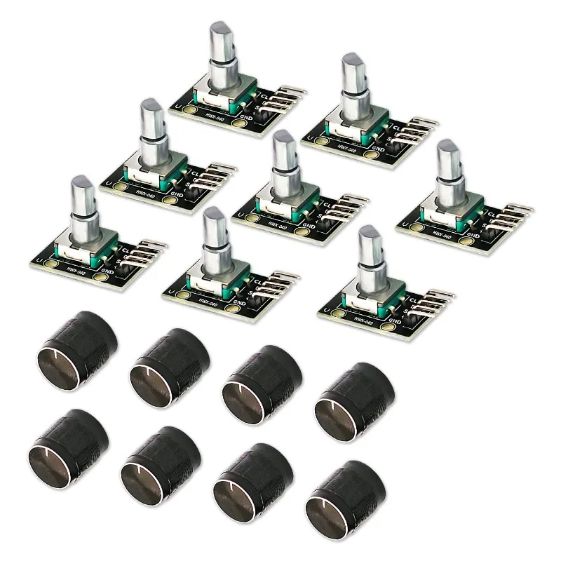 Módulo Codificador rotativo de 360 grados, 8 piezas, KY-040, con tapa de perilla, 15x16,5mm, 5V, Módulo de placa de desarrollo de Interruptor de Sensor de ladrillo para Arduino