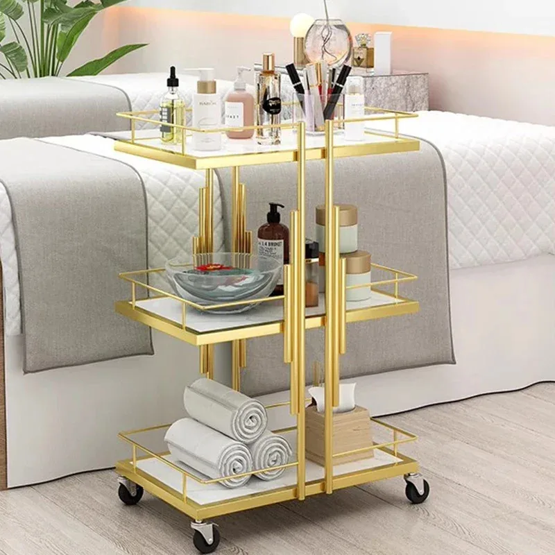 Metal Utility Hairdressing Golden Professional Rolg Beauty Salon Trolley Aesthetic Werkzeugwagen Spa Furniture MQ50TC