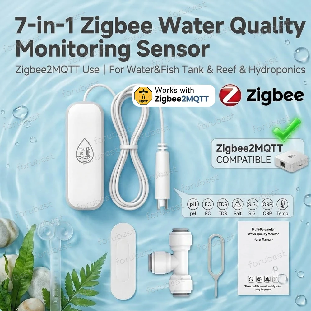 7-in-1 Zigbee 3.0 Wasserqualitätssensor Temperatur- und Feuchtigkeitsmesser TDS EC Salzgehalt SG Tester für Home Assistant Z2MQTT Automation