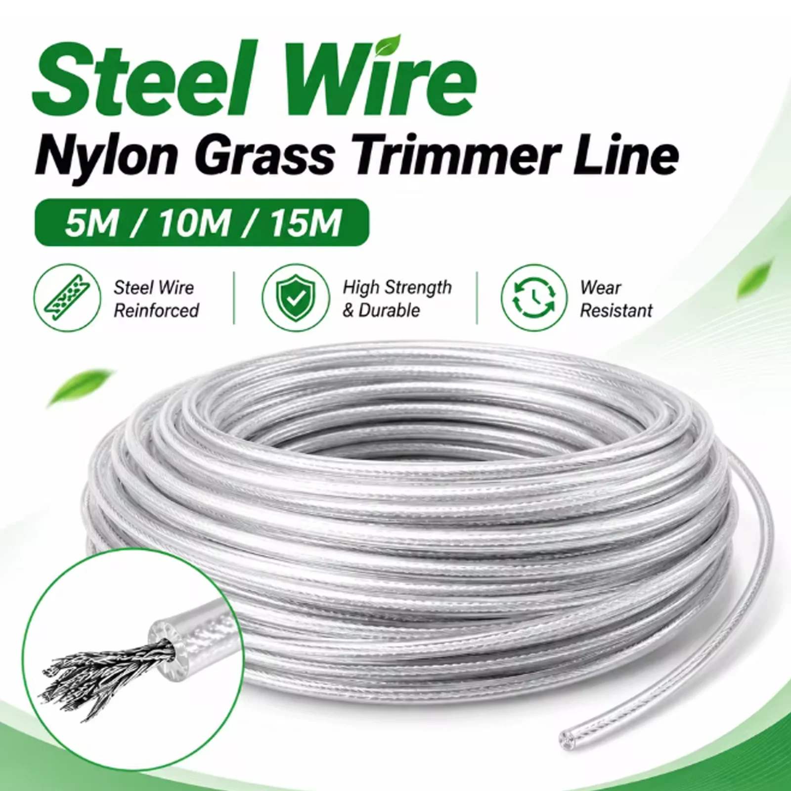 VARIEA-2.0/2.4/2.7/3.0/3.5mm*5m Steel Wire Nylon Grass Trimmer Line Brushcutter Trimmer Rope Lawn Mower Cord Durable Steel