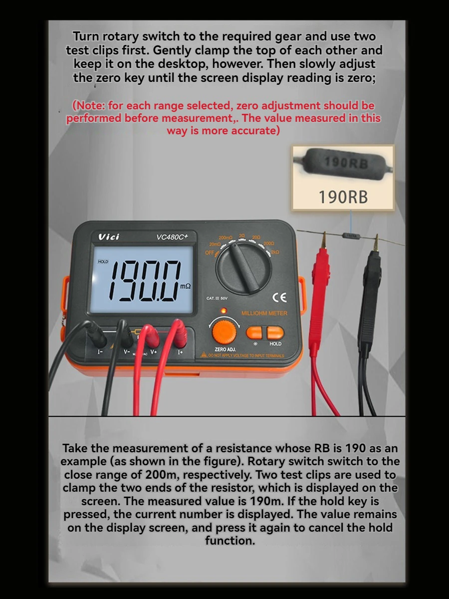 VC480C+ Digital Milliohmmeter DC Low Resistance Tester Microohmmeter 0.01mΩ~2kΩ Detectable Resistance Transformer Circuit Board