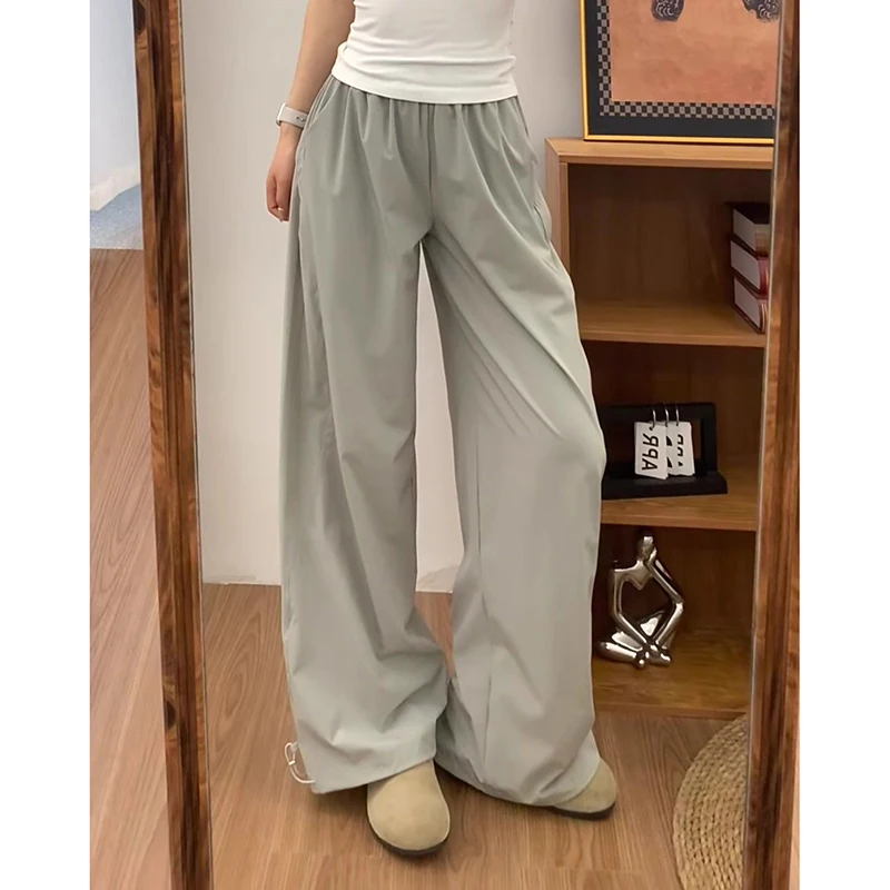 Girls Quick Drying High Waist Cargo Pants Female Classic Solid Straight Leg Pants Lady Korean Fashion Baggy Daily Trousers