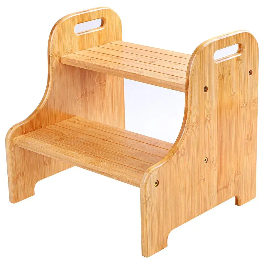 

Bamboo 2 Step Stool with NonSlip Step Treads and 2 Cutout Handles