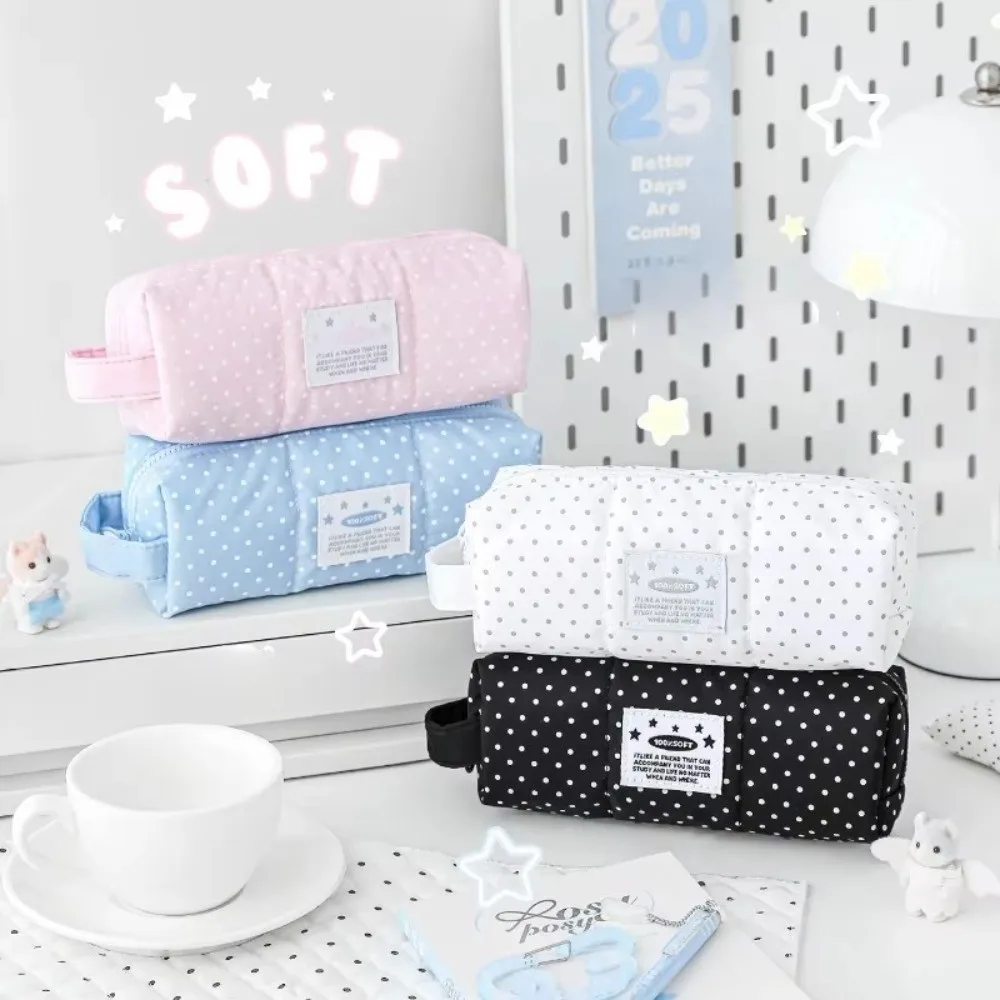 Multifunktionale Stifttasche mit Polka Dots, tragbare Kosmetiktasche mit Reißverschluss, großes Fassungsvermögen, Federmäppchen für Studenten, Studentenbedarf
