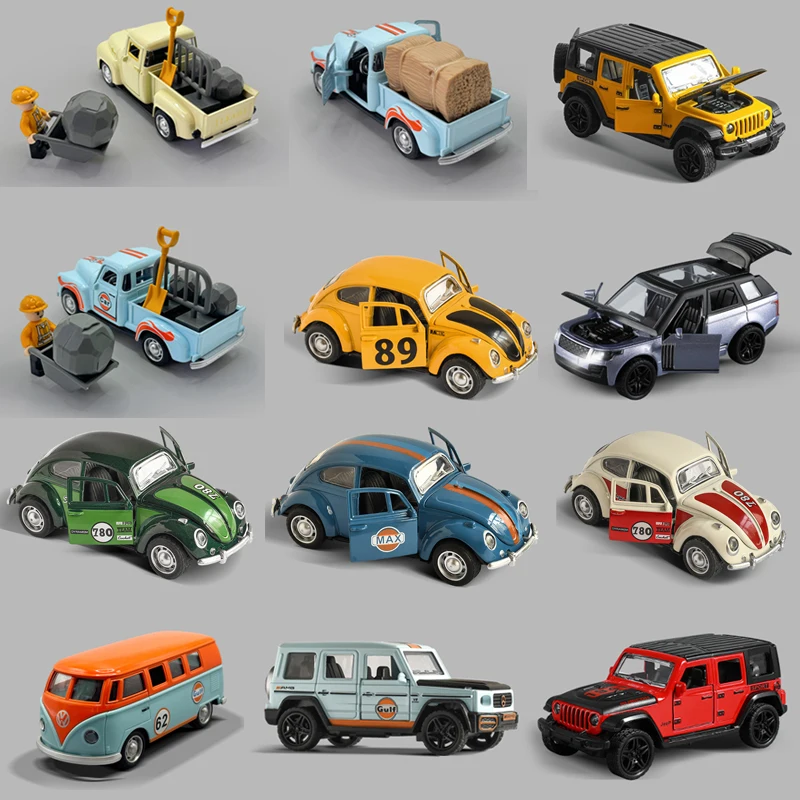 Alloy Sound And Light Pull Back With Door Opening Simulation, Pickup Truck, Vintage Car, Off-Road Vehicle Model, Children's Toy