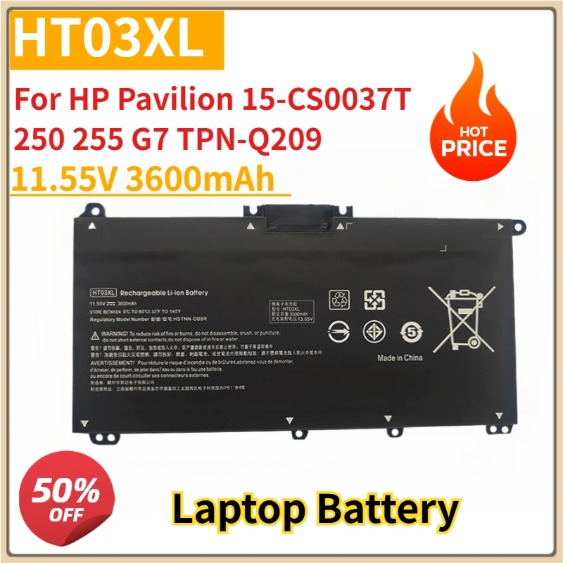 

New Laptop Battery HT03XL 11.55V 3600mAh For HP Pavilion 15-CS0037T 250 255 G7 TPN-Q209/TPN-C135/TPN-C136 Li-Polymer