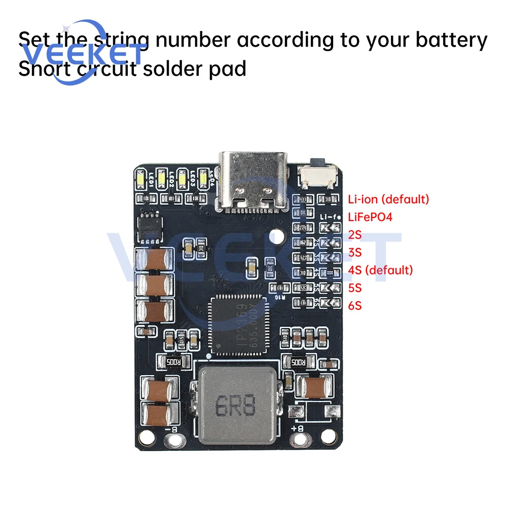 

IP2369 Lithium Battery Charging Discharging Module 2S~6S 45W for Li-ion/LiFePO4 Batteries with Type-C Interface