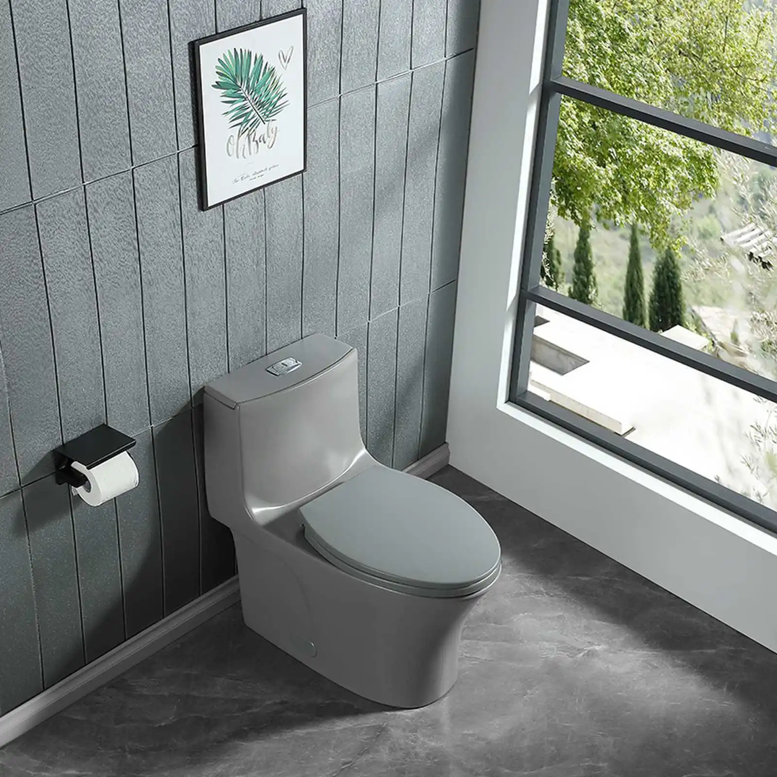 1.1/1.60 GPF Dual-Flush One Piece Toilet, Water-Saving Elongated Comfort Height Floor Mounted, Soft Closing Seat, 1000 Gram Map