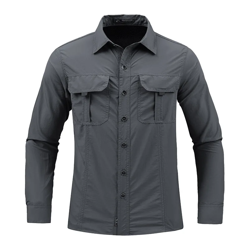 

New Mens Long-sleeved Hiking Shirts Summer Outdoor Tactical Multi-pocket Waterproof Quick-dry Fishing Camping Cargo Safari Shirt