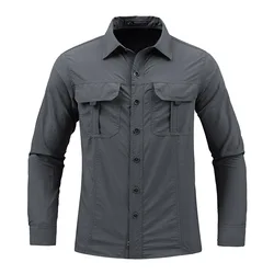 New Mens Long-sleeved Hiking Shirts Summer Outdoor Tactical Multi-pocket Waterproof Quick-dry Fishing Camping Cargo Safari Shirt