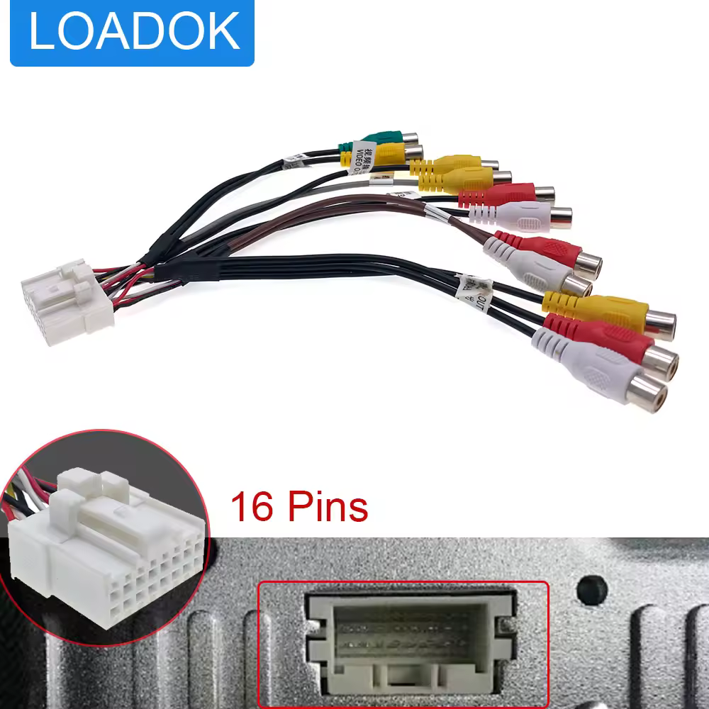 16 פין רכב סטריאו רדיו RCA Aux אודיו וידאו RearView מצלמה ב חוט לרתום חיווט מחבר מתאם כבל Androiod ניווט