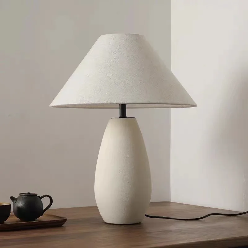 Free Shipping Handmade Japanese Style Bedroom Bedside Decoration Country Wabi Sabi Retro Nordic Fabric Ceramic E27 Table Lamp