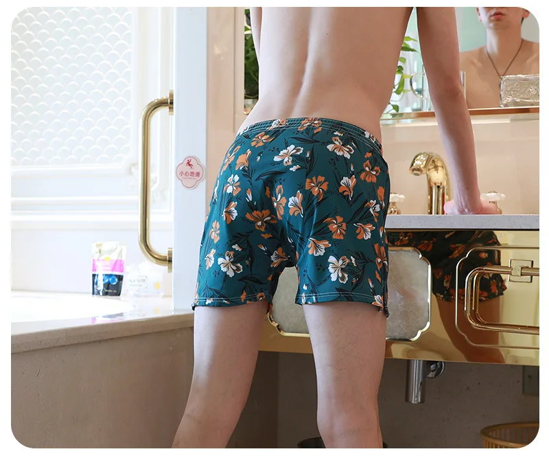 Men's Underwear Printed Aloe Pants Boxer Briefs Plus Size Sports Ice Silk Pajama Panties Mens Underpants Household Boxershorts