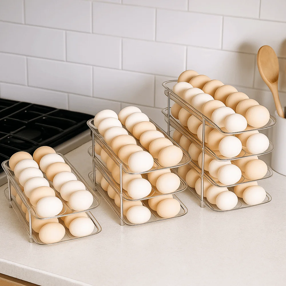 

Plastic Automatic Rolling Egg Container Large Capacity Stackable Egg Rolling Storage Box Transparent Space Saving