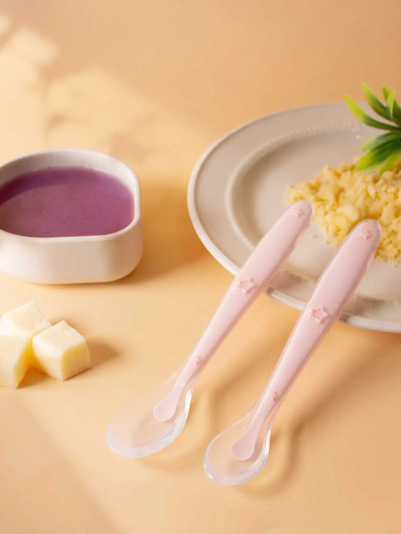 2 Pcs Baby Silicone Spoon Set Star pattern large small spoon head set for baby training eat independently not hurt the throat