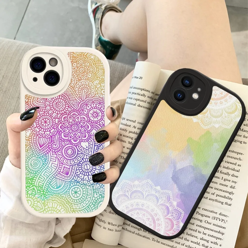 

Colorful Mandala Flower Phone Case Hard Leather For IPhone 16 15 14 13 12 Mini 11 14 Pro Max Xs X Xr 7 8 Plus Fundas