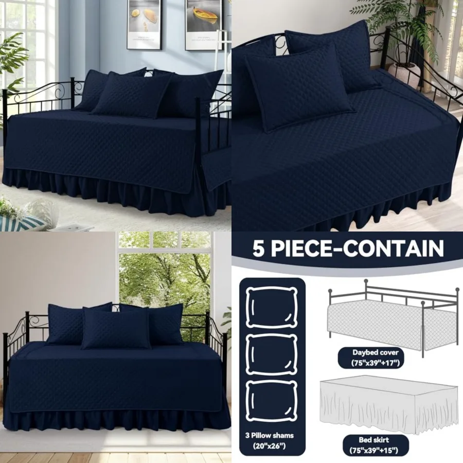

5 Pcs Daybed Sets, Quilted Daybed Bedding Set, Twin Size All Season Cozy Daybed Covers Set with Bedskirt and Shams, 75"x39