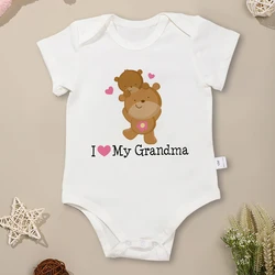 Cute Cartoon Brea Baby Girl Clothes I Love My Grandma Newborn Onesies Pajamas Cotton Summer Home Breathable Toddler Jumpsuit