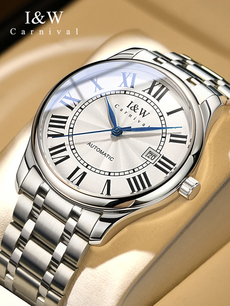 I&W Retra Automatic Watch for Men MIYOTA Movement Mechanical Wristwatches Sapphire Roman Scale Calendar Waterproof Reloj Hombre