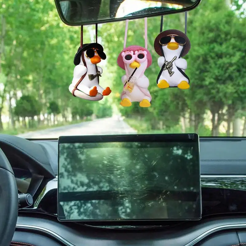 Car Pendant Cute Anime Little Duck Swing Auto Rearview Mirror Hanging Ornaments Interior Decoration Accessories For Girls Gifts