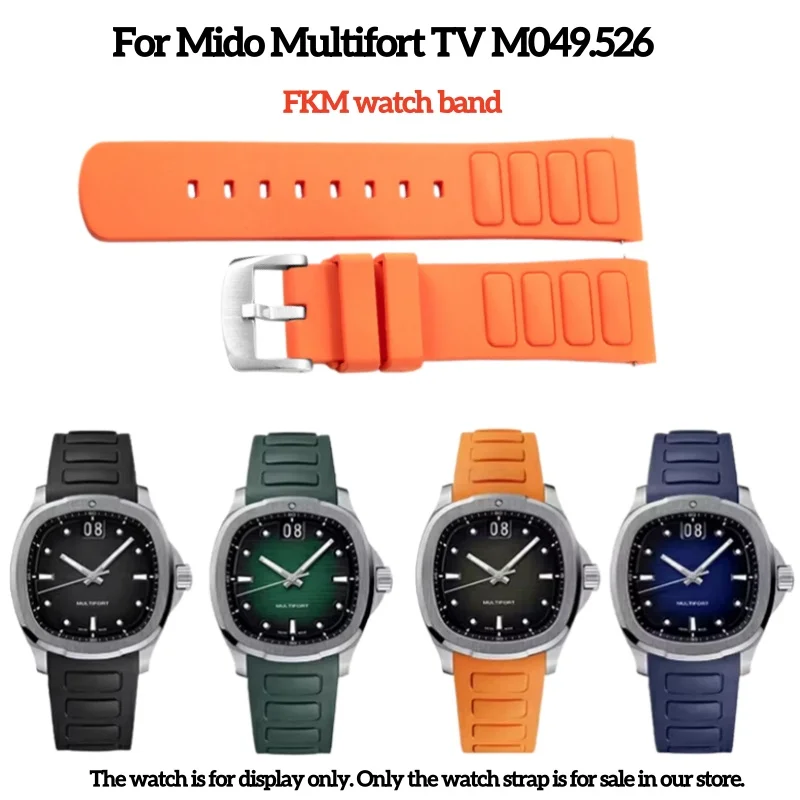 Men Quick Release Waterproof FKM Rubber Watch Strap 22mm Curved Lug For Mido Multifort TV M049.526 M049526ATV Sports Watch Band