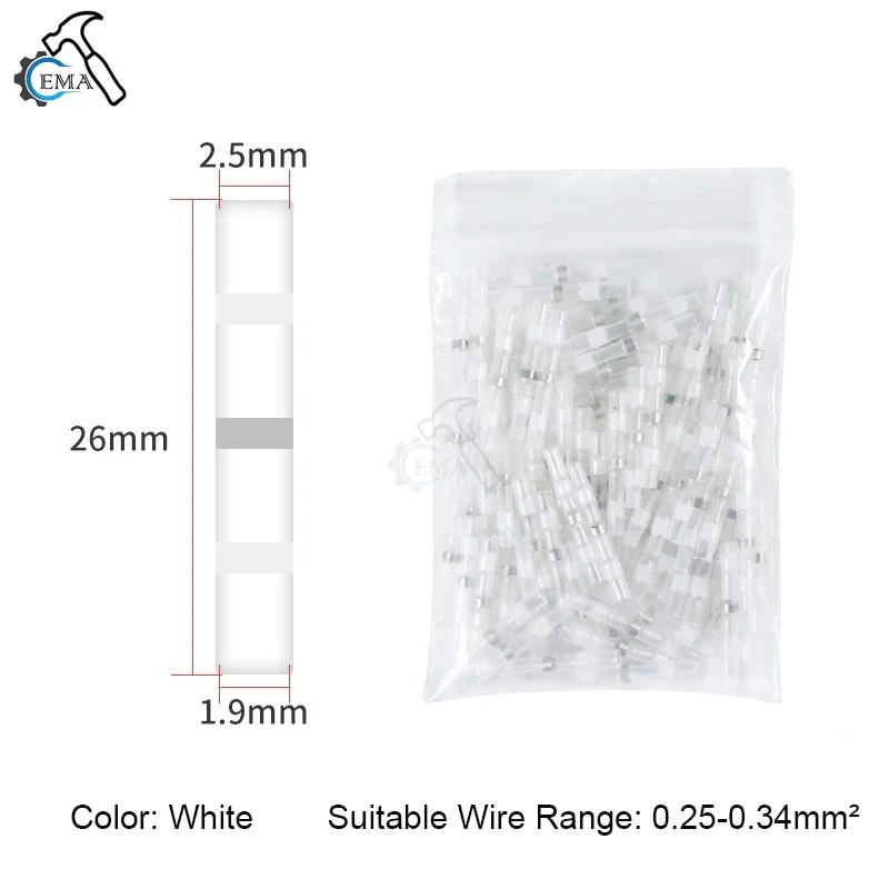 100/200PCS Krimpkous Connectors Mouw Buis Terminals Elektrische Butt Splice Wire Connector Splice Soldeer Geïsoleerde Kabel
