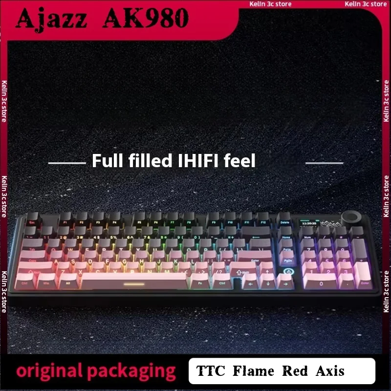 

Ajazz Ak980 Mechanical Keyboard Wireless Bluetooth Three Mode Tft Color Screen Hot Plug Fps E-Sports Game Pubg Valentine Cs2