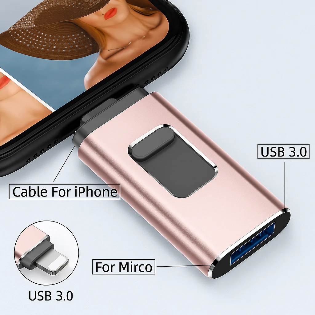 Ultra-Fast USB 3.0 Flash Drive Portable Photo Stick Memory External Data Storage for iPhone - Pen Drive for Data Sharing And Bac