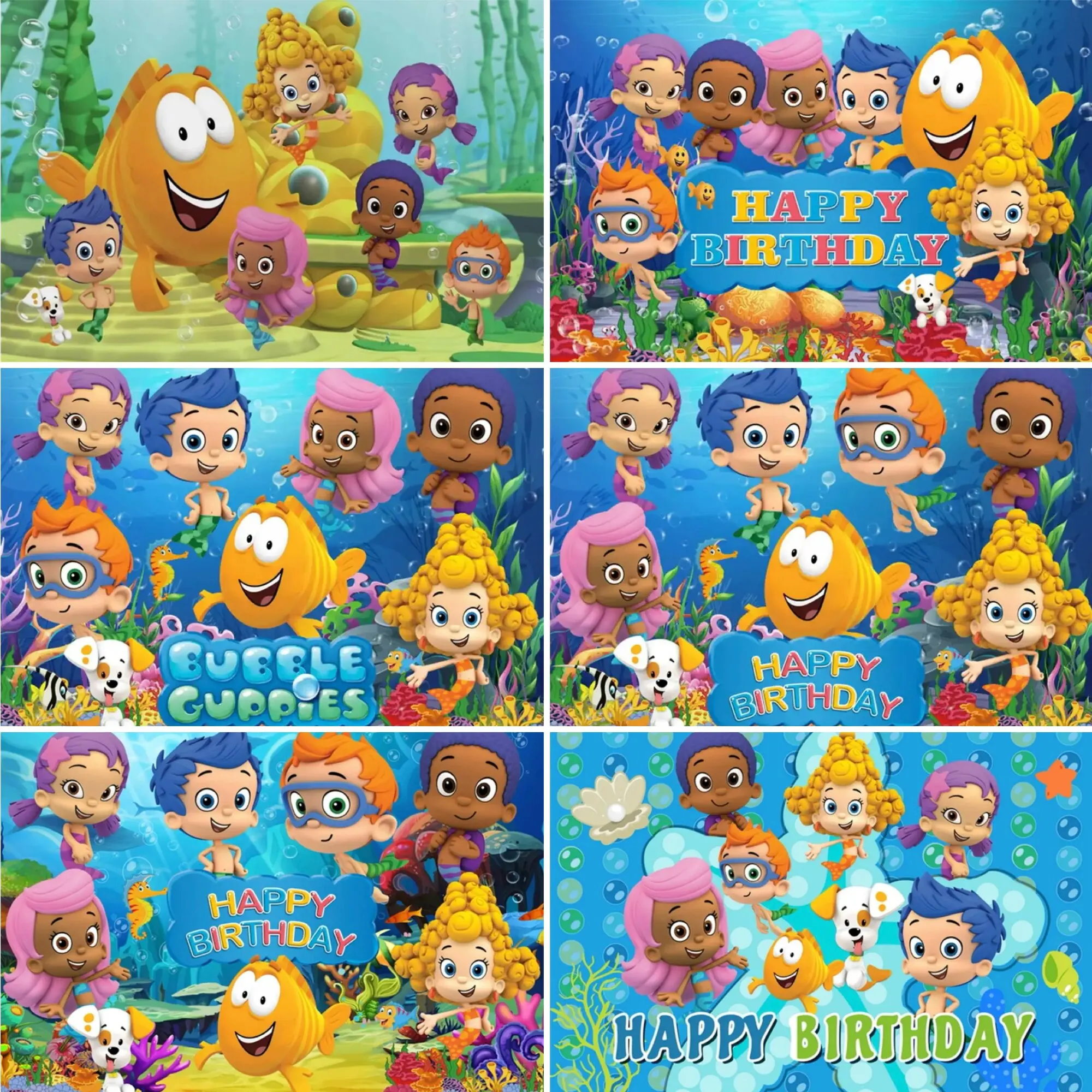 

Bubble Cartoon Guppies Photography Backdrops Children Birthday Party Underwater World Fish Baby Photo Studio Background PP-01