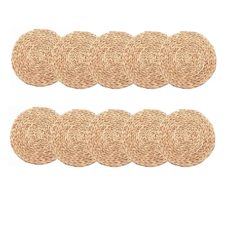 

20Pc Natural Water Gourd Woven Placemat Round Woven Rattan Table Mat Water Gourd Placemat Round Pad Woven Green 30cm