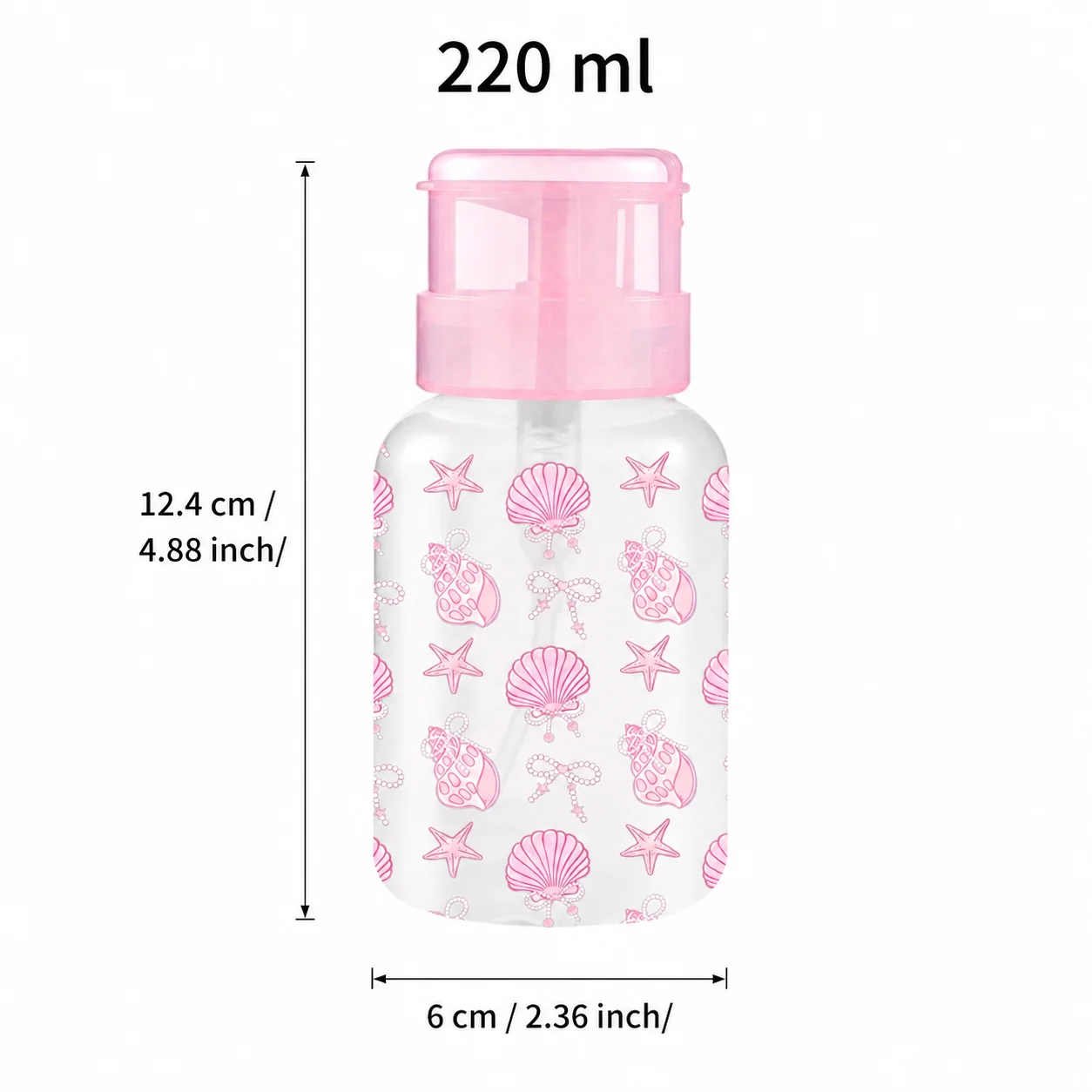 220ml Pink Shell Print Pump Dispenser Bottle Refillable Travel Container for Toner Makeup Remover Cotton Pads Nail Salon Women view 6