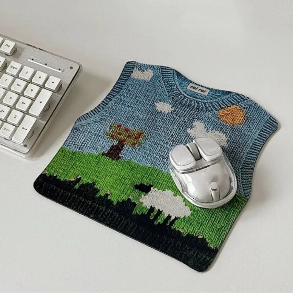 محاكاة الطباعة محبوك سترة ماوس الوسادة المضادة للانزلاق الكرتون سترة الماوس حصيرة لطيف المطاط لوحة المفاتيح الفئران حصيرة أدوات الكتابة #4