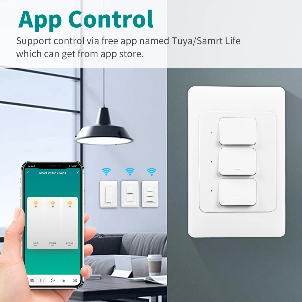 Tuya Smart WiFi Light Switch US Neutral Wire Optional Physical Wall Switch Intelligent Wall Button Switch For Alexa Google Home