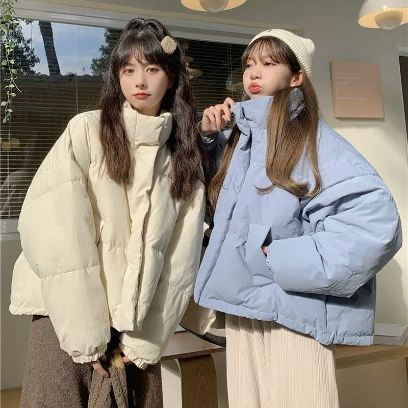 

Thicken Korean Version Girl's Student Bread Down Cotton-Padded Jacket Autumn Winter Women's Stand Collar Puffer Jacket Top Coat
