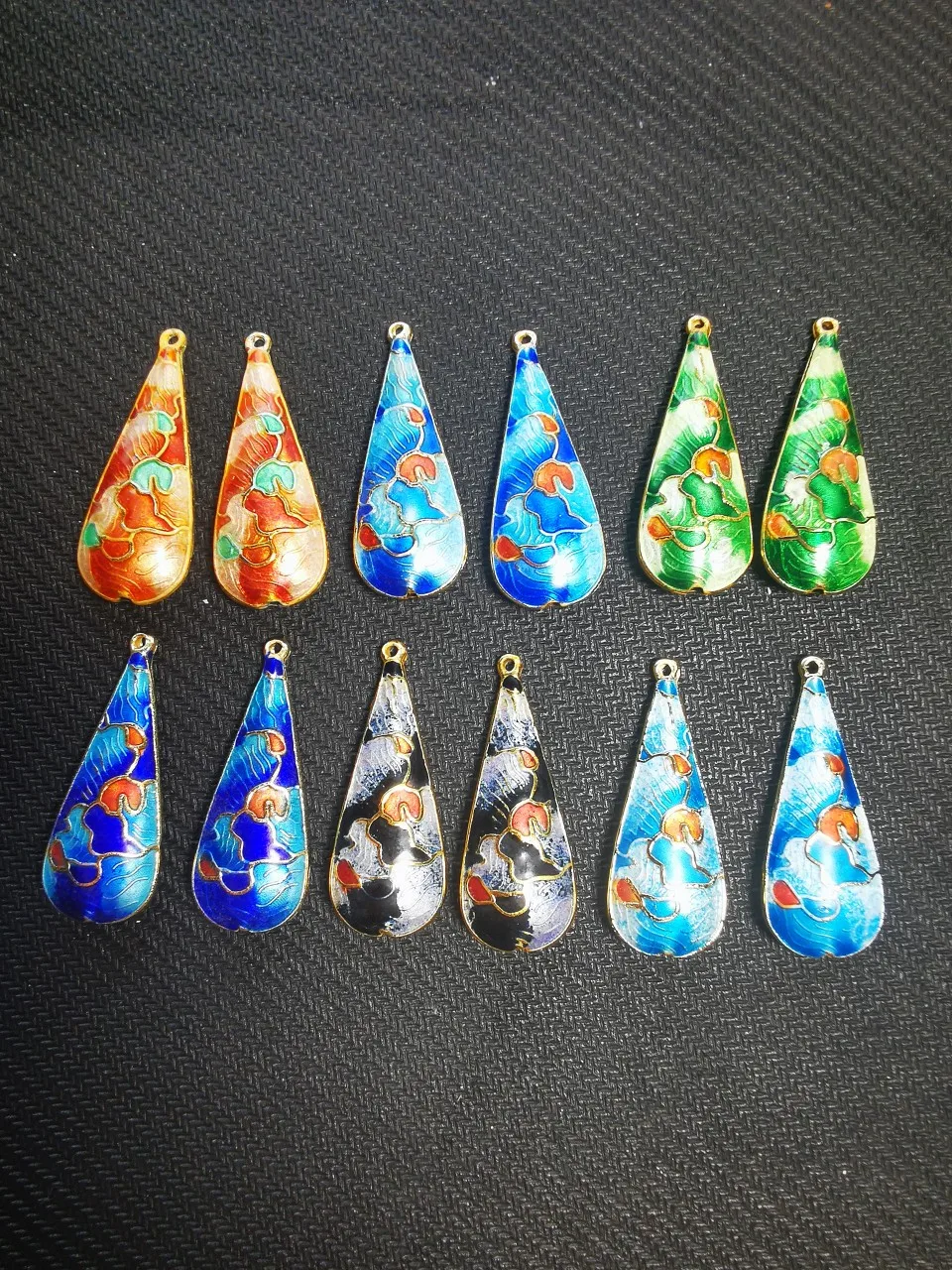 5Pcs DIY Cloisonne Large Teardrop Pendants Enamel Filigree Jewelry Making Charms China Intangible Cultural Heritage