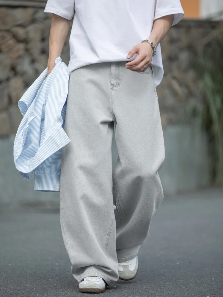 

Мужские винтажные потертые свободные прямые джинсы SS25, уличная одежда большого размера, однотонные повседневные брюки в стиле ретро