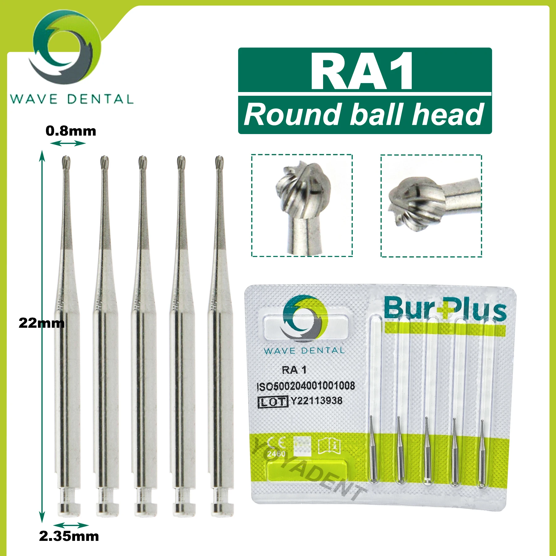 WAVE Dental Bur Tungsten Carbide Burs Round ball/Inverted Cone/Straight Fissu Head RA 2.35mm For Low Speed Handpiece 5Pcs/Pack