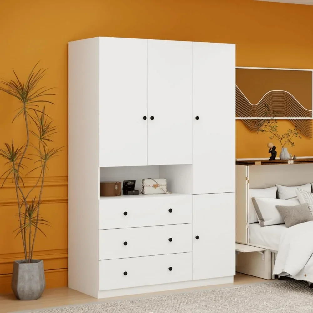 

White 3 Doors Closet Wardrobe Large Freestanding Wardrobe Armoire Cabinet with Hanging Rod(20.47" D x 47.24" W x 74.02" H)