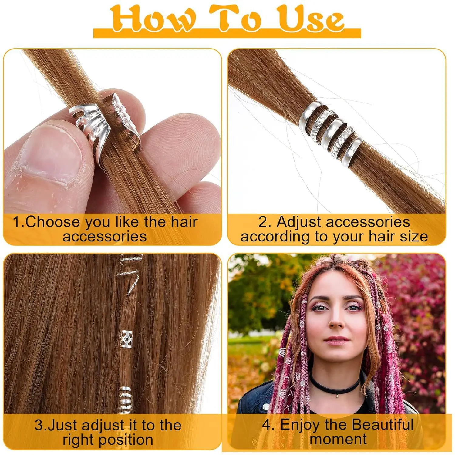 

Premium 72 Count Dreadlock Hair Ring Clasp Clip Set with Threading Needle in Box for DIY Extension Tool Kit