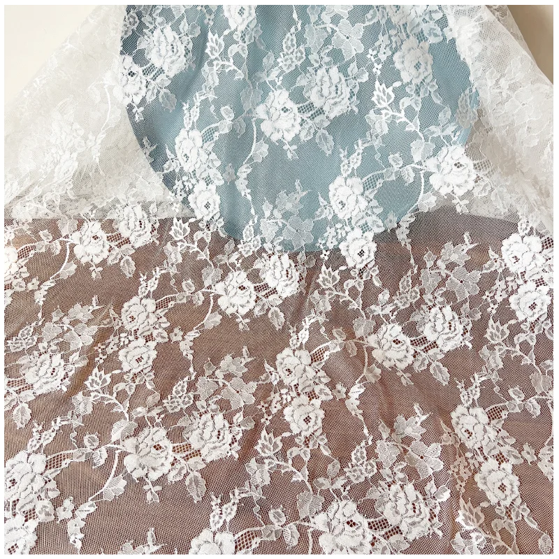 Gestricktes Netz für Hochzeitskleider, weißer Blumen-Spitzenvorhang, Stoffaccessoires, RS4055, neu – Detail 12