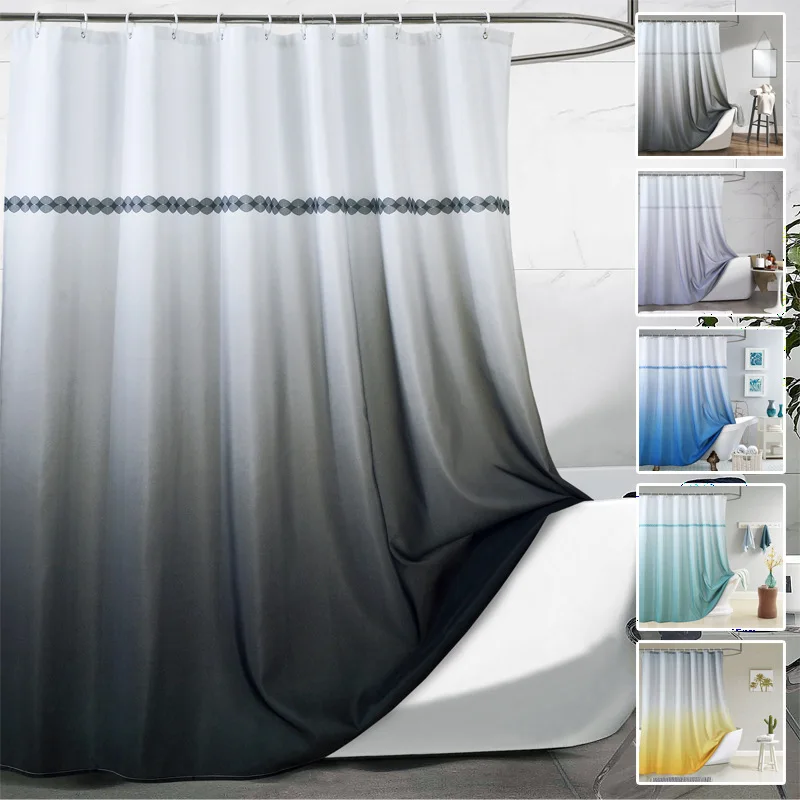 

Shower Curtain Gradient Various Color Water Resistant for Toilet Bathroom Curtains 200cm Modern Style with Hooks Mildew Proof