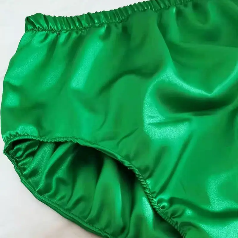 Lencería satinada de seda brillante, bragas de talla grande, ropa interior Sexy de cintura media