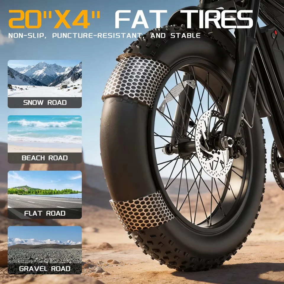Off-Road Electric Bike Dual Motor 2000W 52V40AH Battery 20 inch Electric Bike Fat Tires E-Bike Mountain Snow Electric Bicycle image 7